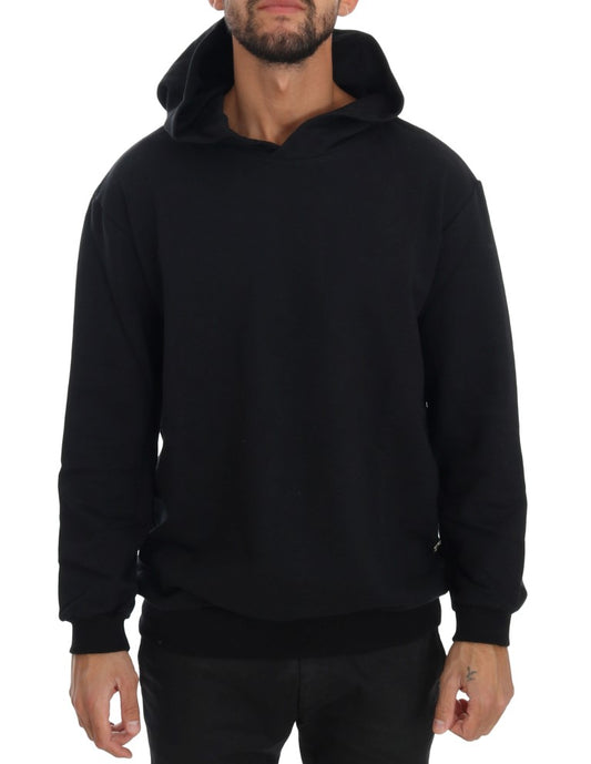 Daniele Alessandrini Black Gym Casual Hooded Cotton Sweater Daniele Alessandrini