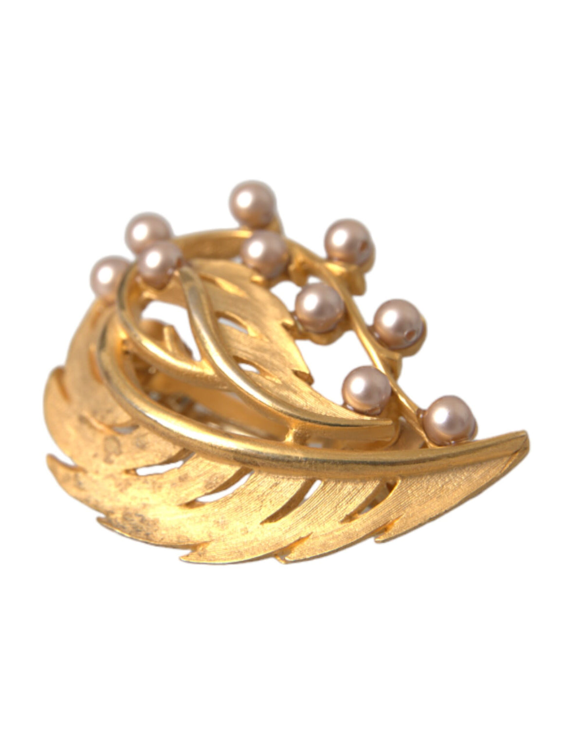 Dolce & Gabbana Gold Brass Leaf Embellished Jewelry Brooch Hair Pin - Eljoys Fashion 