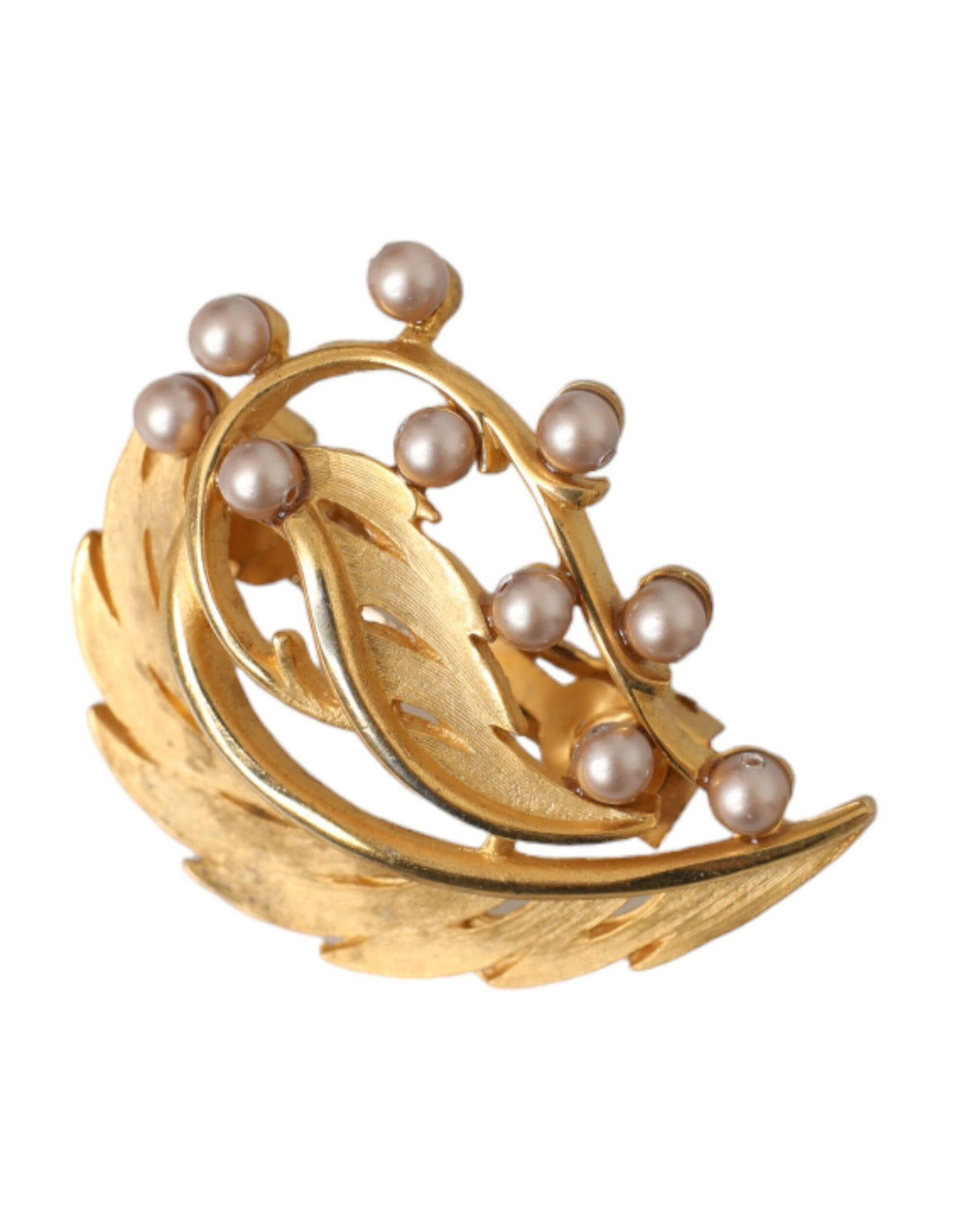 Dolce & Gabbana Gold Brass Leaf Embellished Jewelry Brooch Hair Pin - Eljoys Fashion 