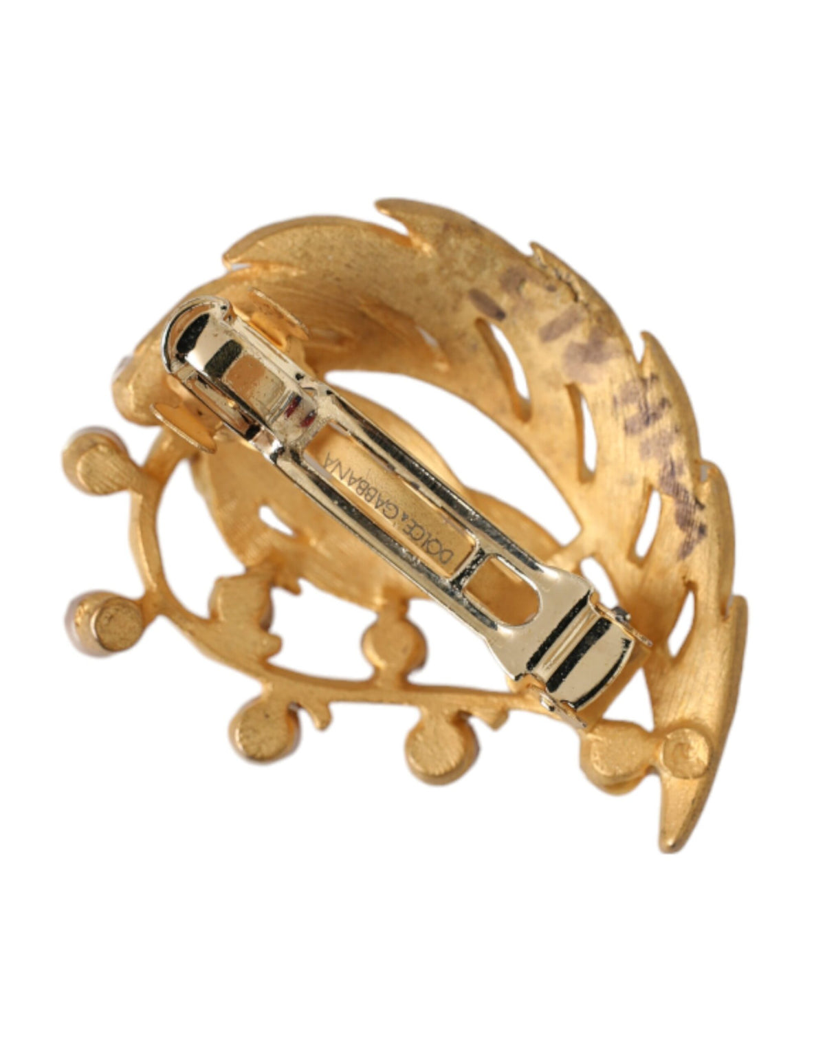 Dolce & Gabbana Gold Brass Leaf Embellished Jewelry Brooch Hair Pin - Eljoys Fashion 