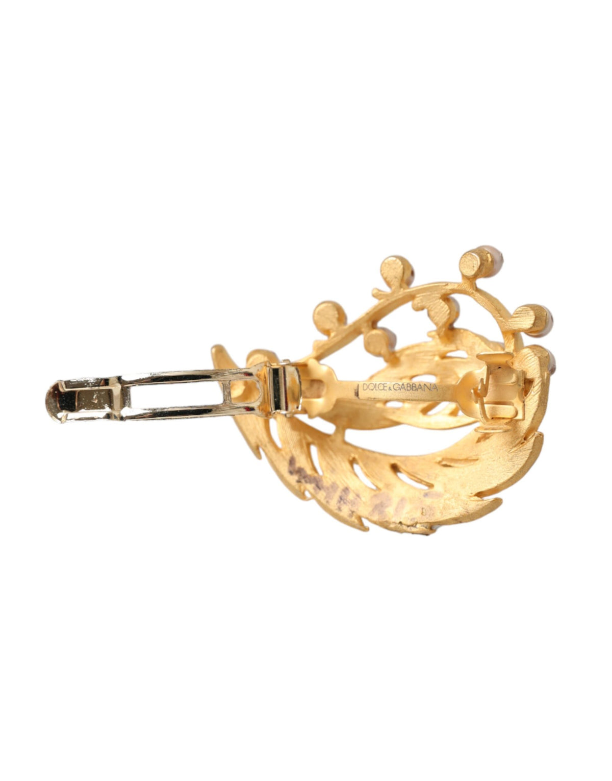 Dolce & Gabbana Gold Brass Leaf Embellished Jewelry Brooch Hair Pin - Eljoys Fashion 