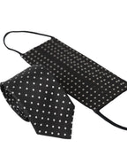 Dolce & Gabbana Dark Gray White Polka Dots 100% Silk Necktie Face Mask