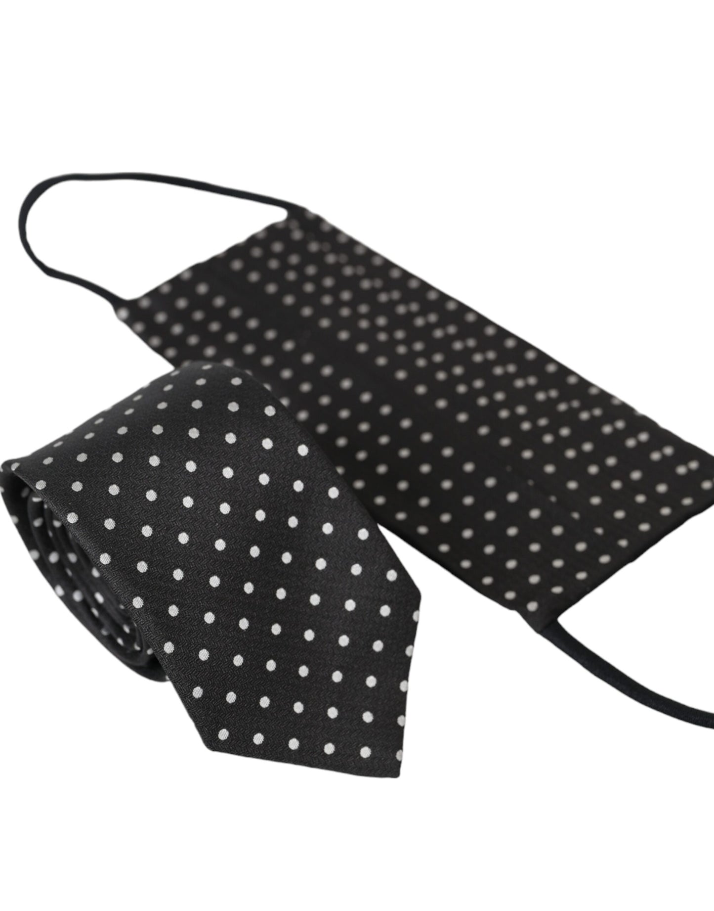 Dolce & Gabbana Black White Polka Dots 100% Silk Necktie Face Mask Dolce & Gabbana