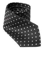 Dolce & Gabbana Dark Gray White Polka Dots 100% Silk Necktie Face Mask
