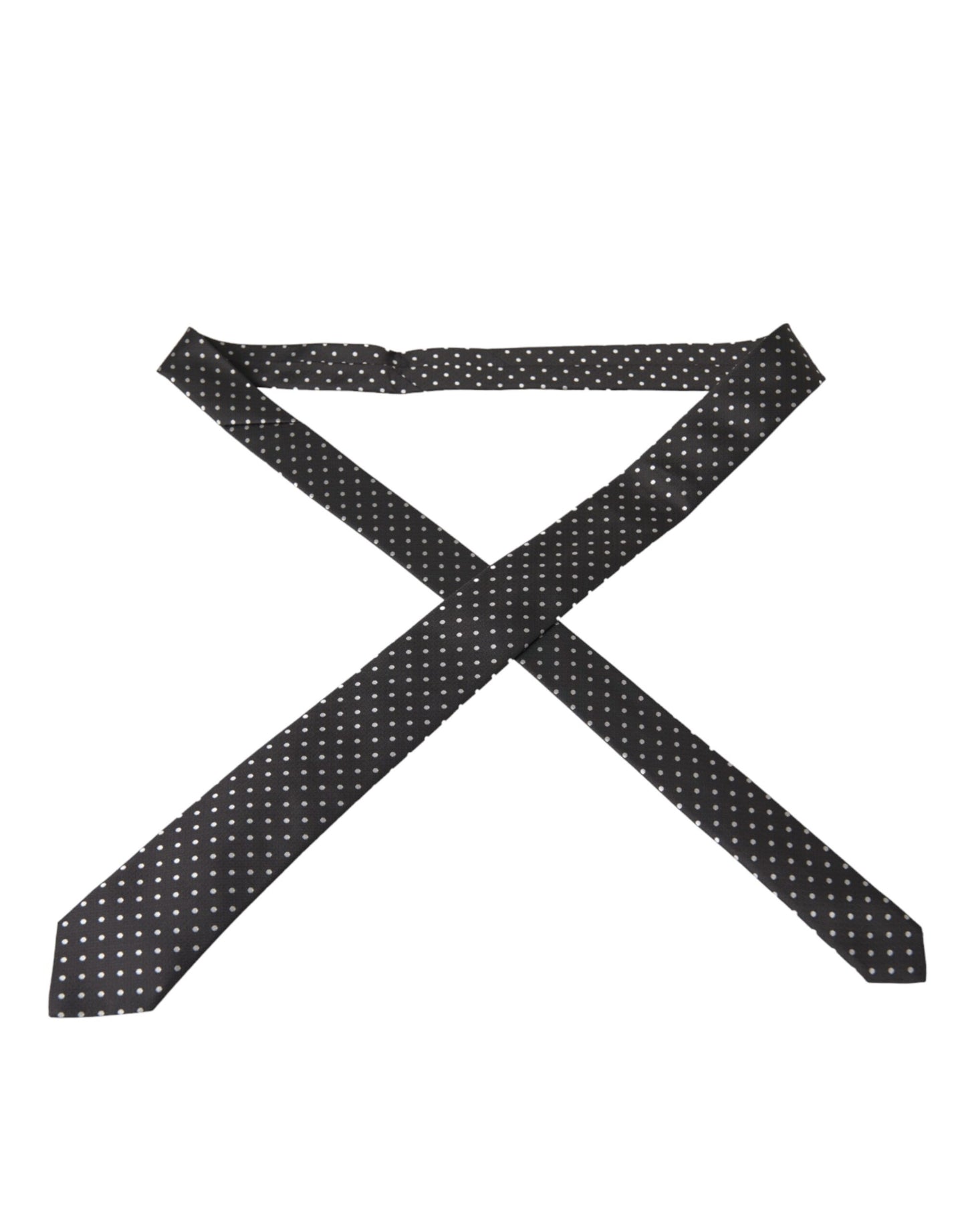 Dolce & Gabbana Black White Polka Dots 100% Silk Necktie Face Mask Dolce & Gabbana