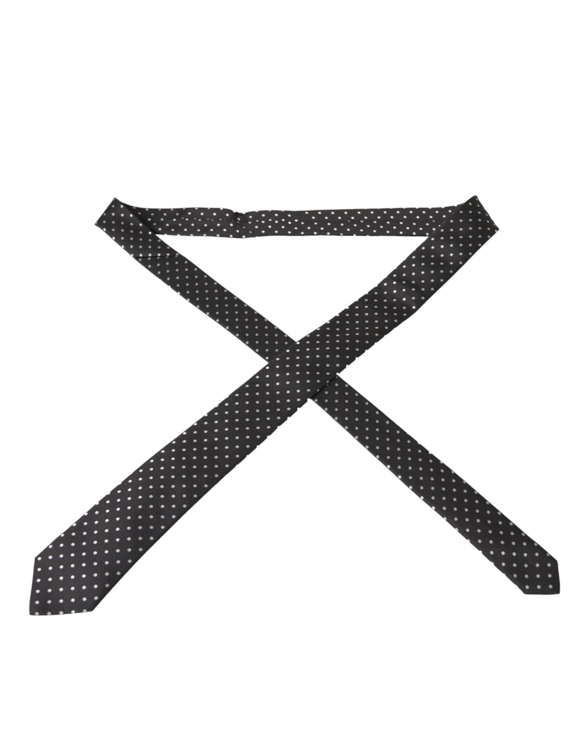 Dolce & Gabbana Black White Polka Dots 100% Silk Necktie Face Mask Dolce & Gabbana