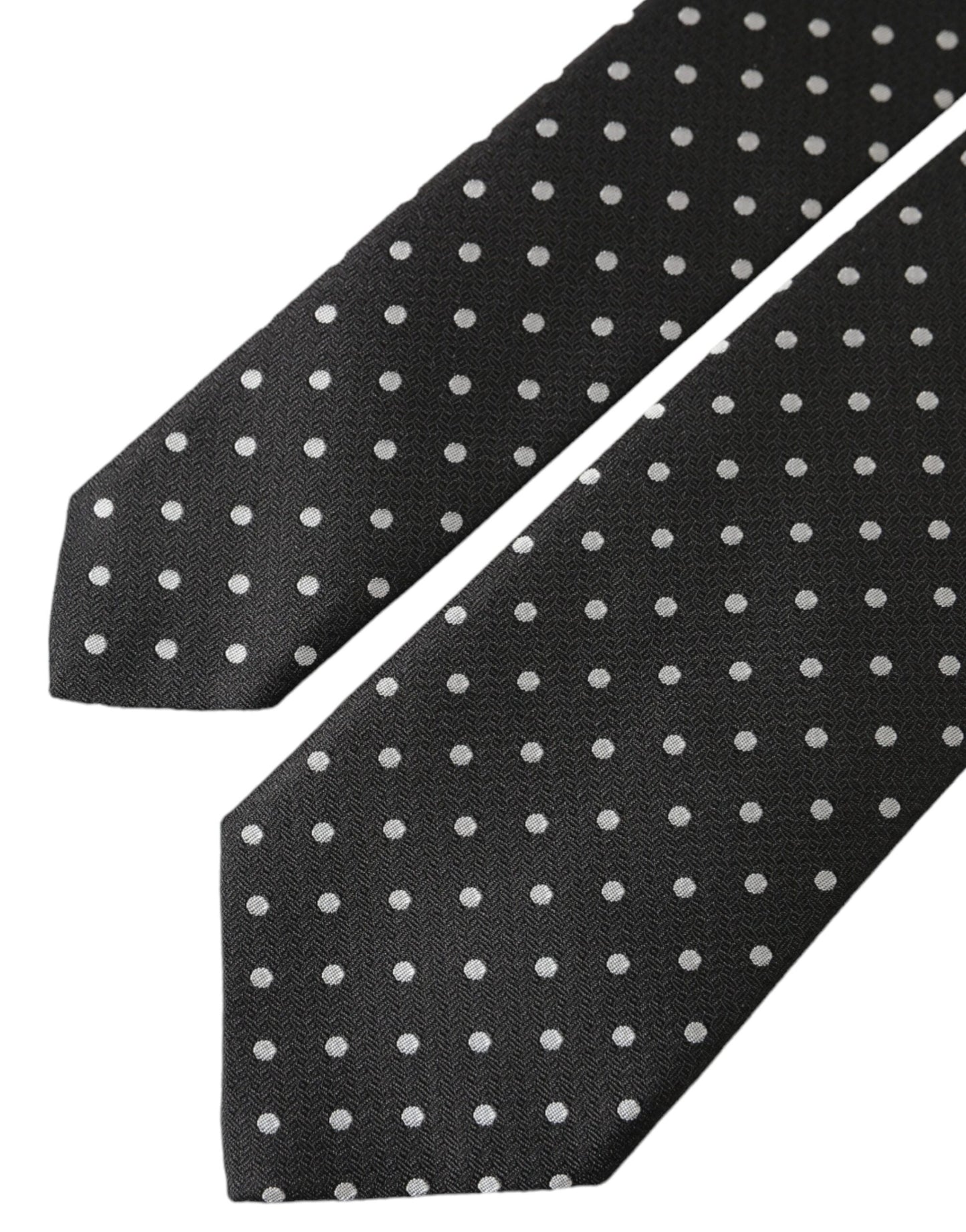 Dolce & Gabbana Black White Polka Dots 100% Silk Necktie Face Mask Dolce & Gabbana