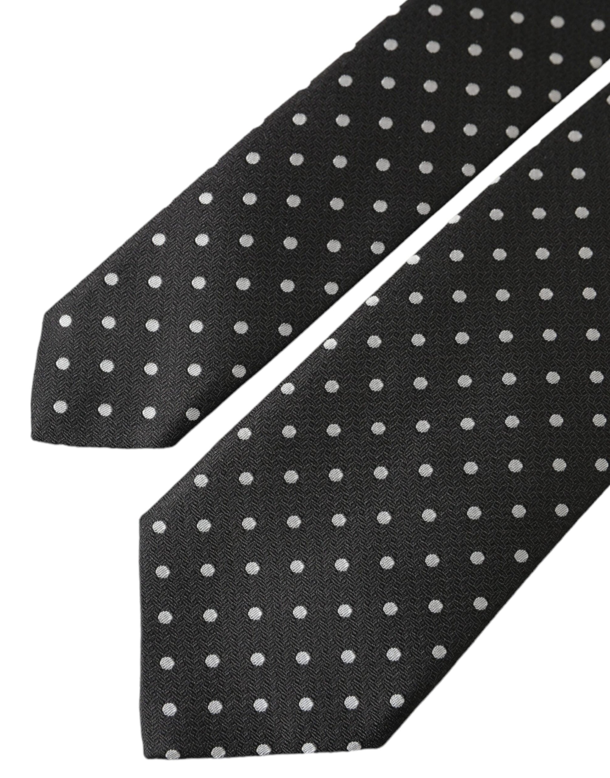 Dolce & Gabbana Black White Polka Dots 100% Silk Necktie Face Mask Dolce & Gabbana