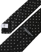 Dolce & Gabbana Dark Gray White Polka Dots 100% Silk Necktie Face Mask