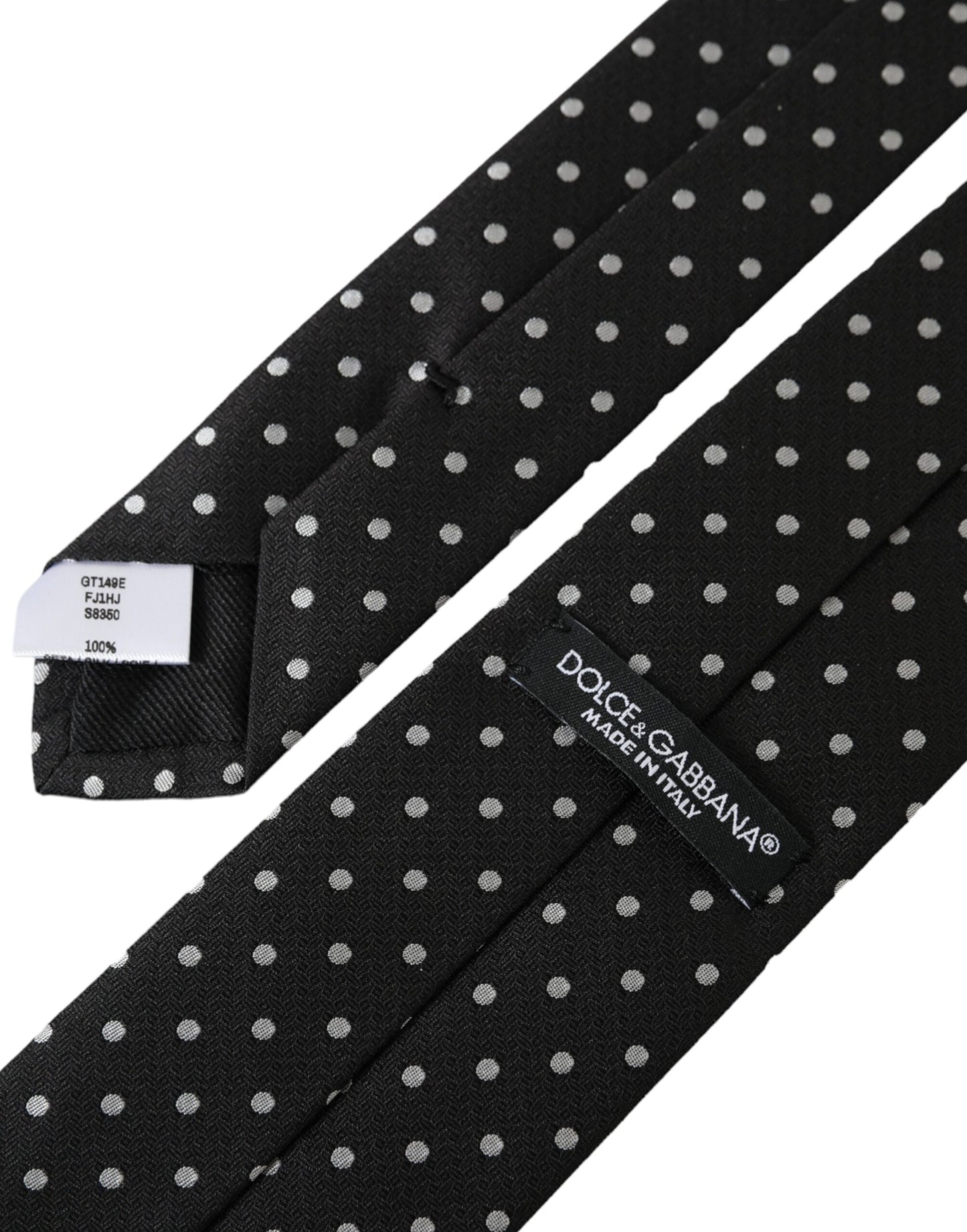Dolce & Gabbana Black White Polka Dots 100% Silk Necktie Face Mask Dolce & Gabbana