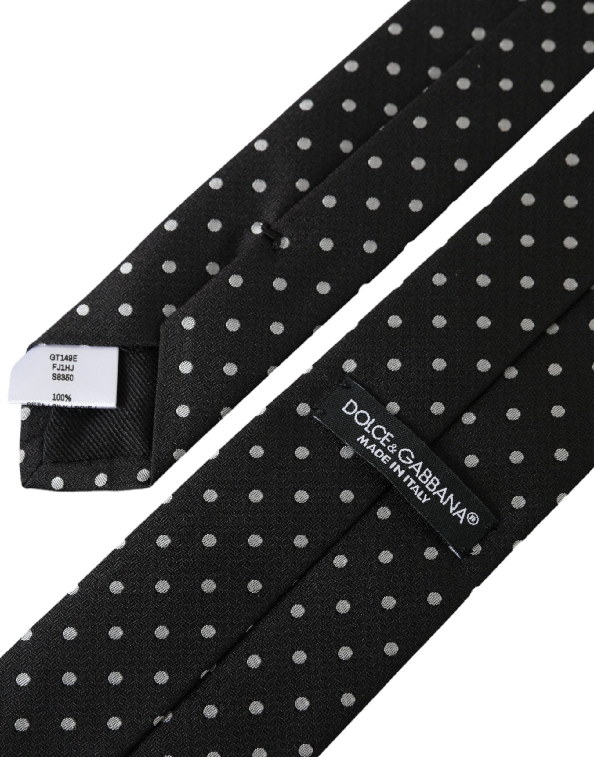 Dolce & Gabbana Black White Polka Dots 100% Silk Necktie Face Mask Dolce & Gabbana
