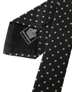 Dolce & Gabbana Dark Gray White Polka Dots 100% Silk Necktie Face Mask