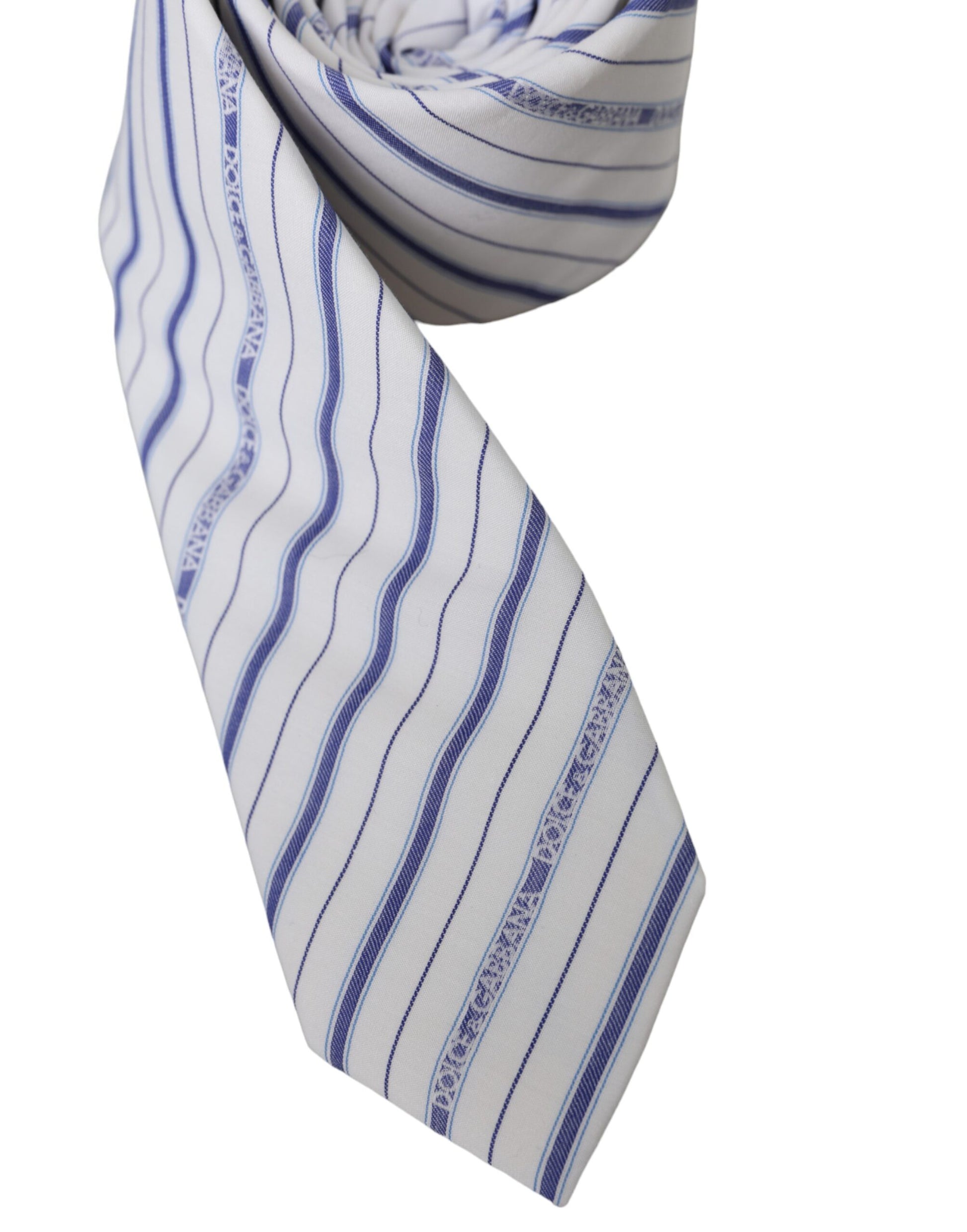 Dolce & Gabbana White Blue Stripes Silk Adjustable Tie Dolce & Gabbana
