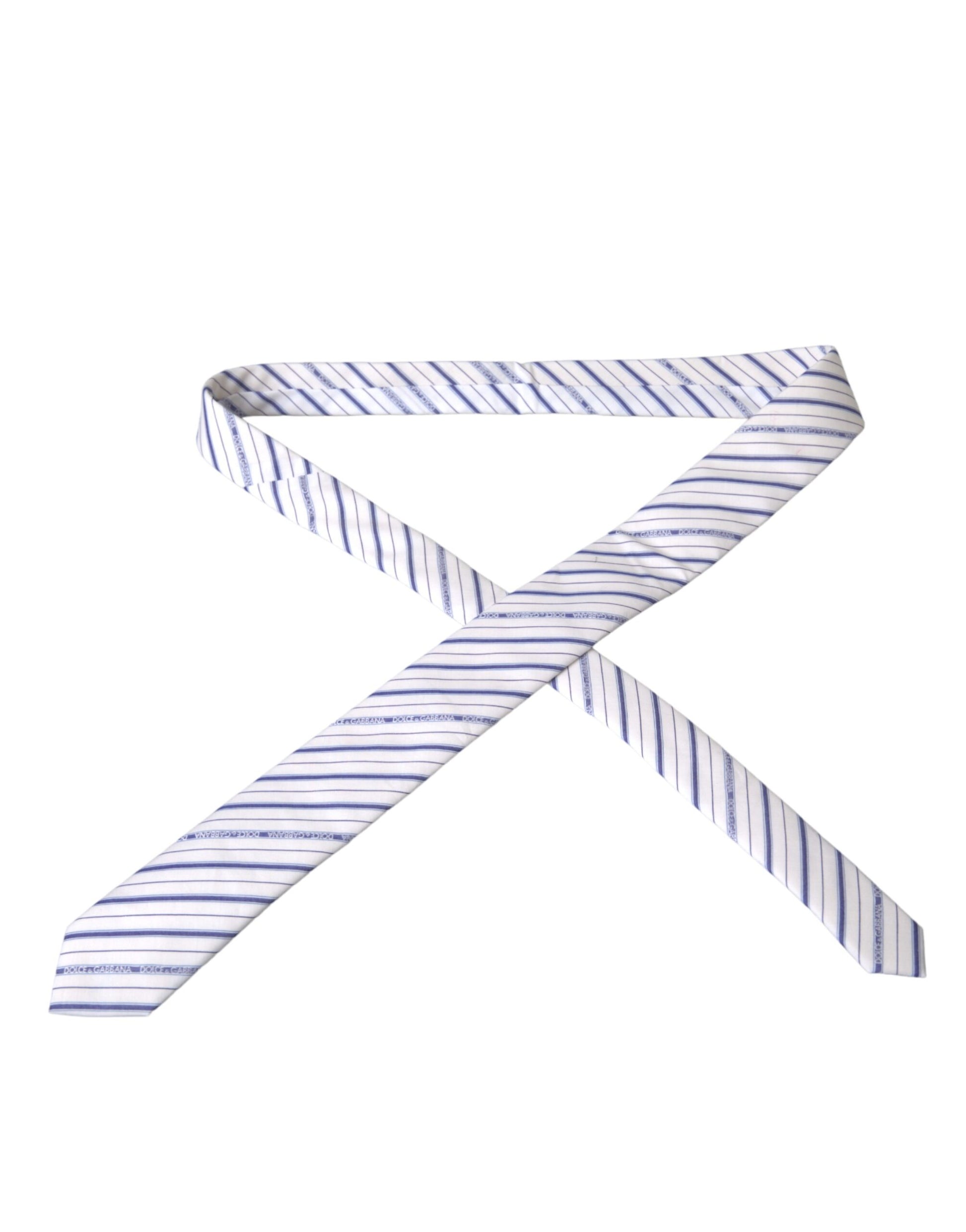Dolce & Gabbana White Blue Stripes Silk Adjustable Tie Dolce & Gabbana