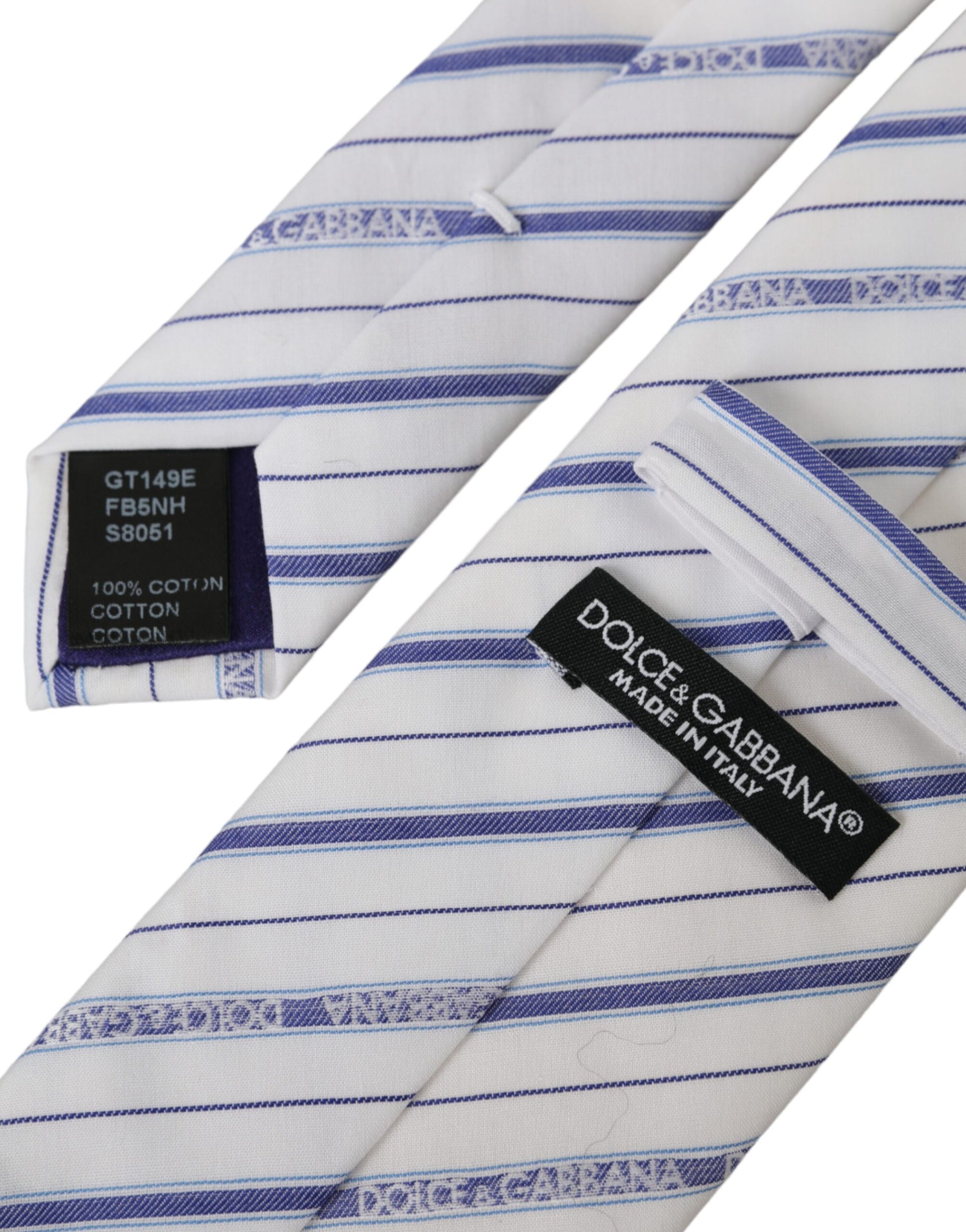 Dolce & Gabbana White Blue Stripes Silk Adjustable Tie Dolce & Gabbana
