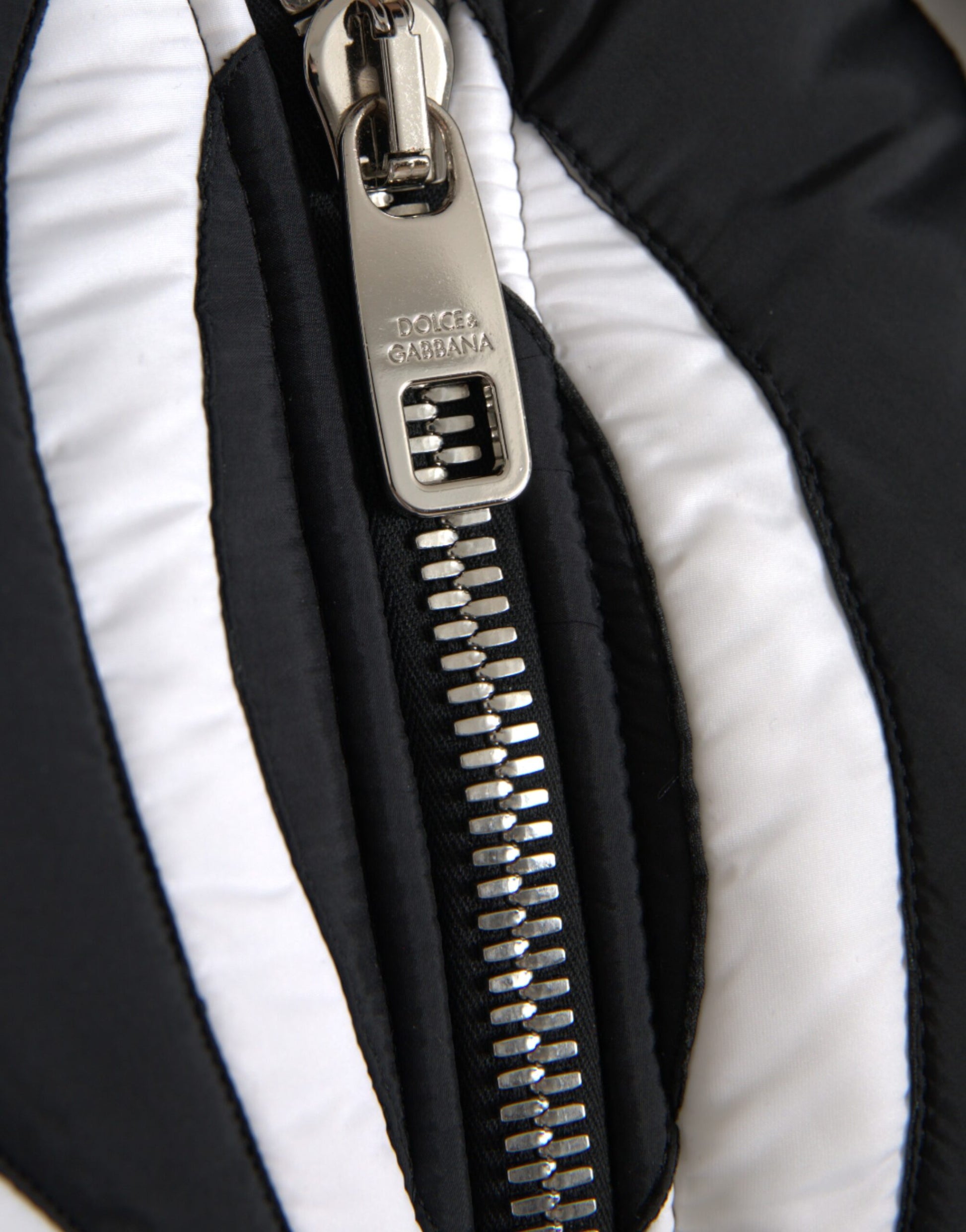 Dolce & Gabbana Black White Stripes Hooded Puffer Jacket Dolce & Gabbana