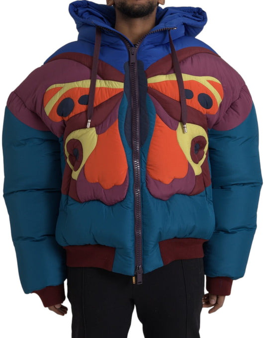 Dolce & Gabbana Multicolor Butterfly Hooded Puffer Jacket Dolce & Gabbana