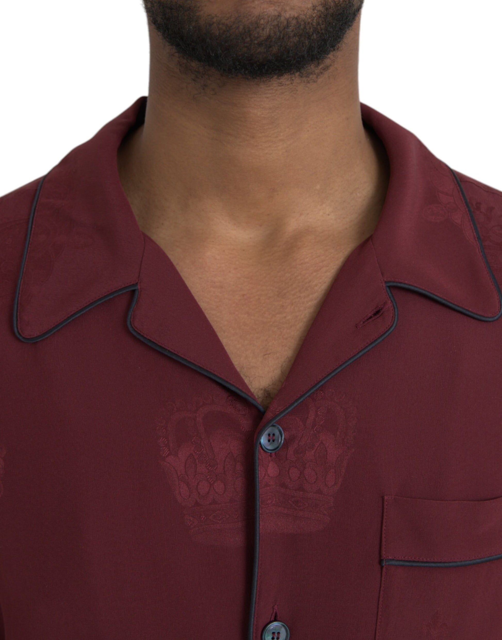 Dolce & Gabbana Maroon Crown Jacquard Silk Long Sleeve Shirt Dolce & Gabbana