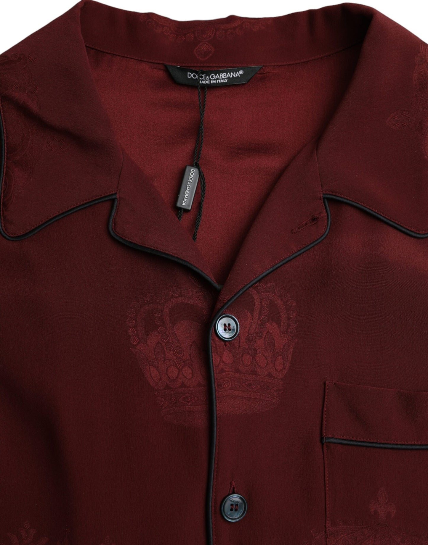 Dolce & Gabbana Maroon Crown Jacquard Silk Long Sleeve Shirt Dolce & Gabbana