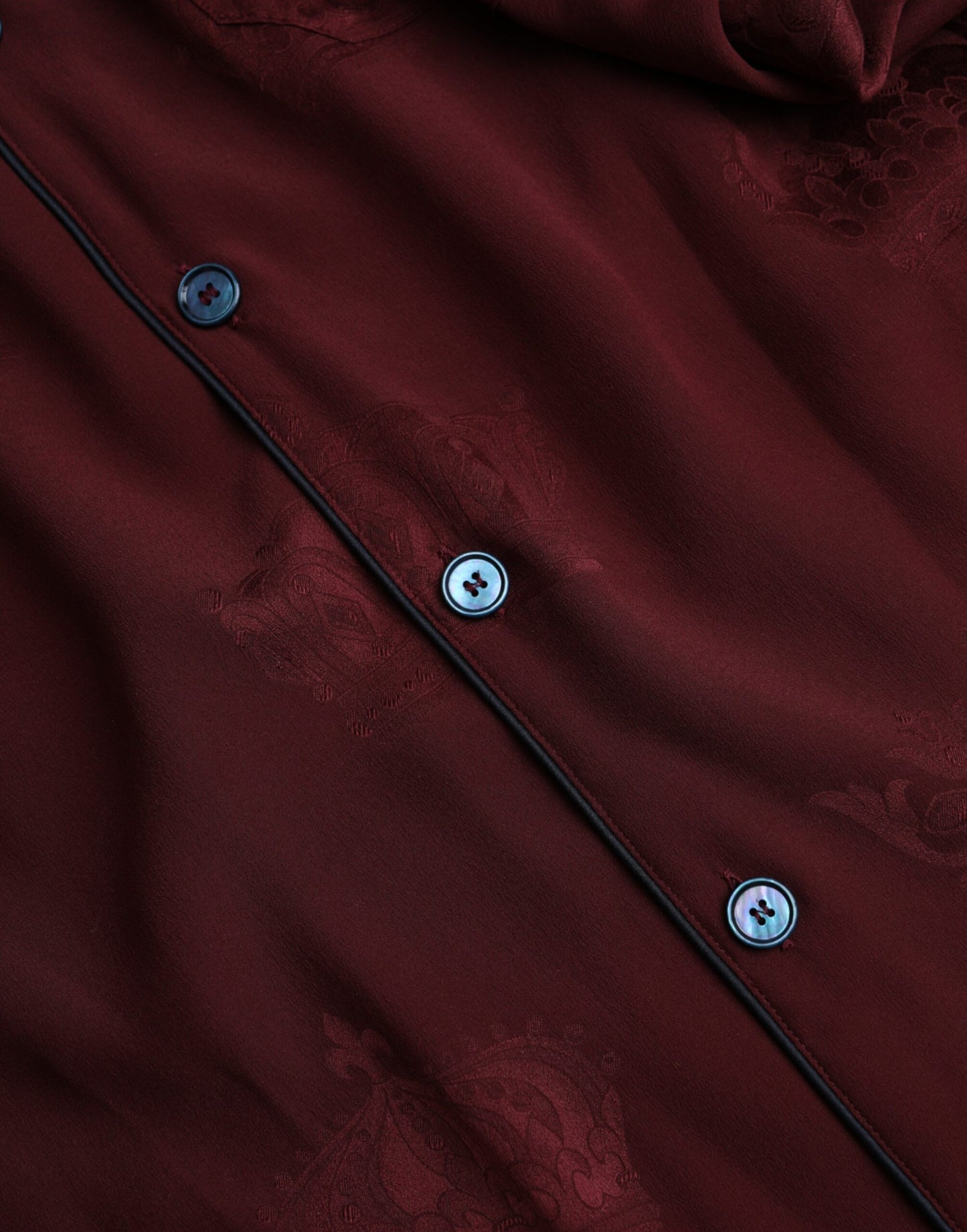 Dolce & Gabbana Maroon Crown Jacquard Silk Long Sleeve Shirt Dolce & Gabbana