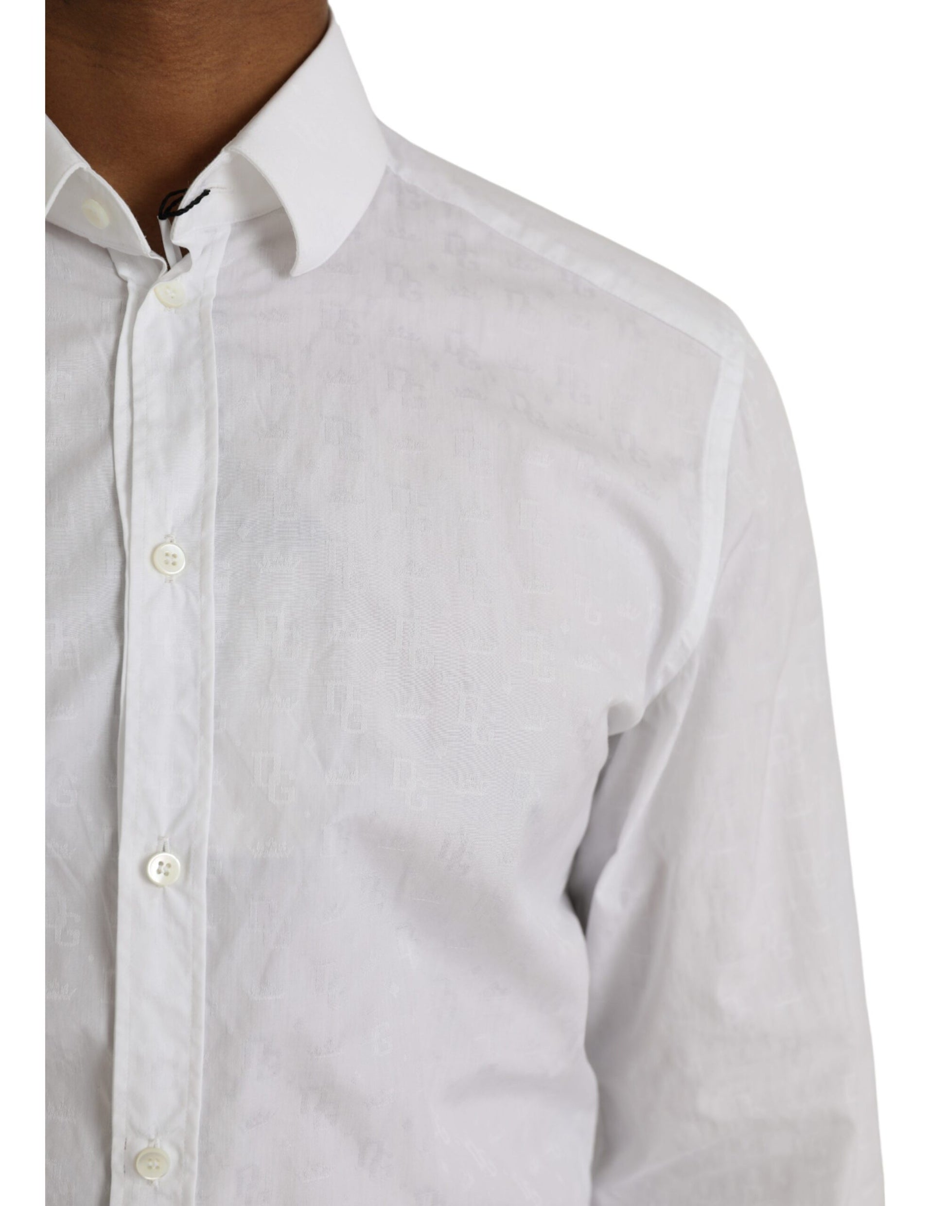 Dolce & Gabbana White Cotton Long Sleeve Dress GOLD Shirt Dolce & Gabbana