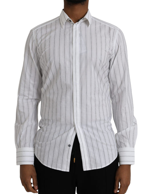 Dolce & Gabbana Black White Striped Formal Dress GOLD Shirt Dolce & Gabbana