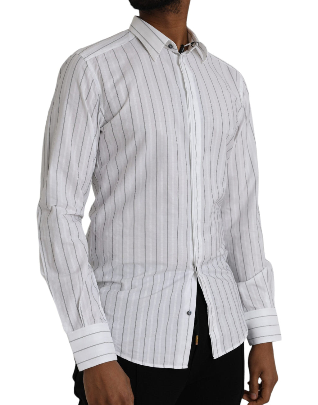 Dolce & Gabbana Black White Striped Formal Dress GOLD Shirt - Eljoys Fashion 