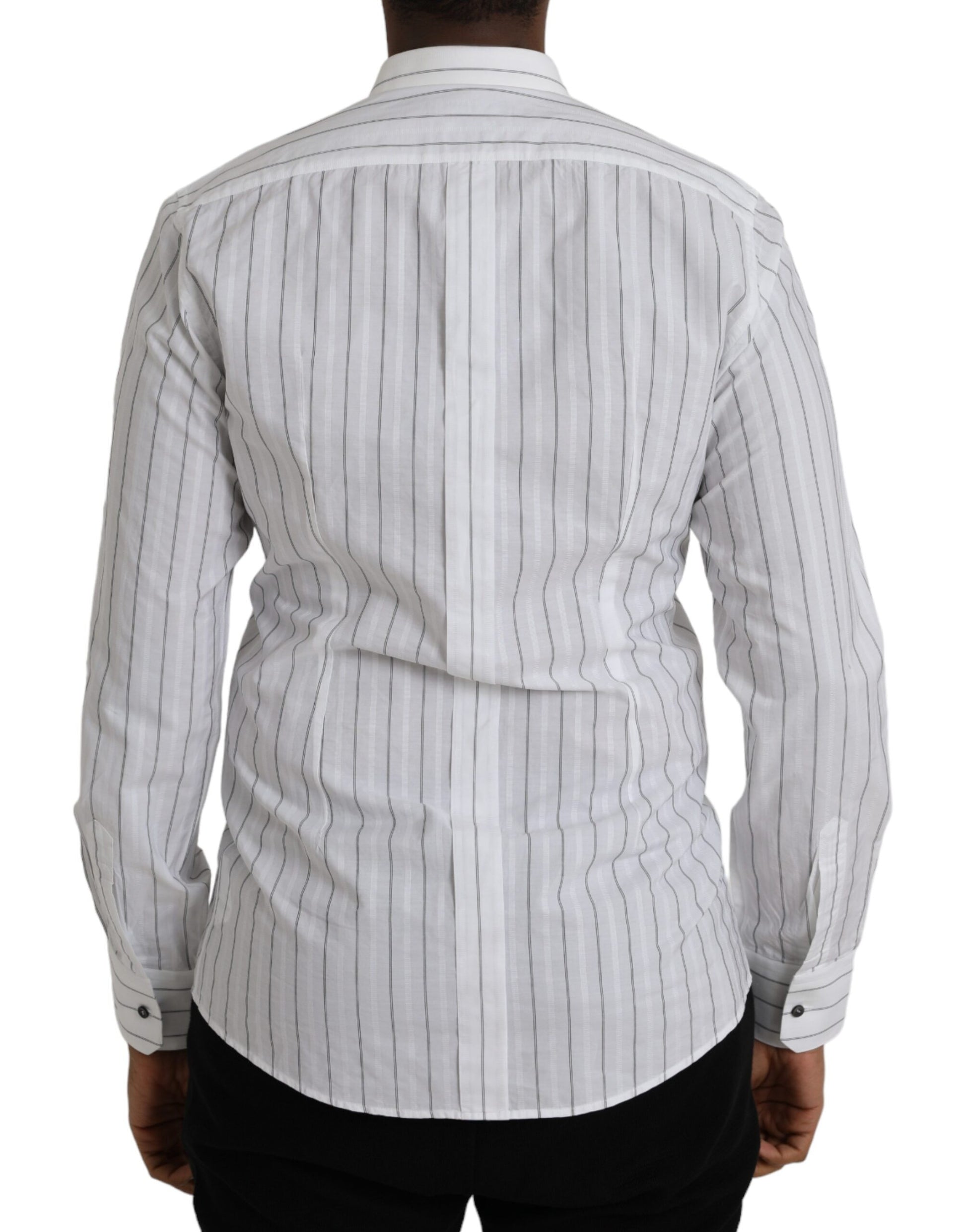 Dolce & Gabbana Black White Striped Formal Dress GOLD Shirt Dolce & Gabbana