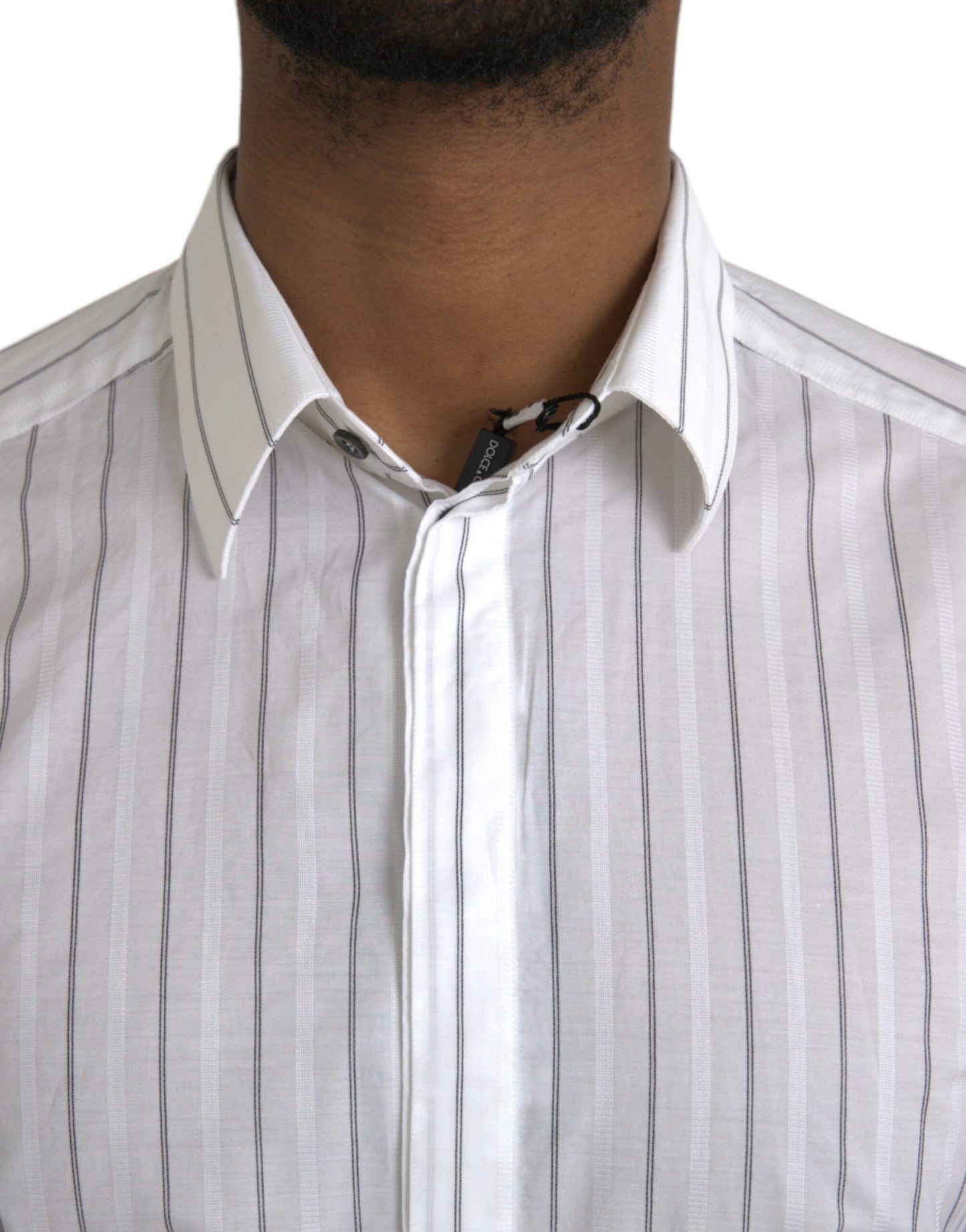 Dolce & Gabbana Black White Striped Formal Dress GOLD Shirt Dolce & Gabbana