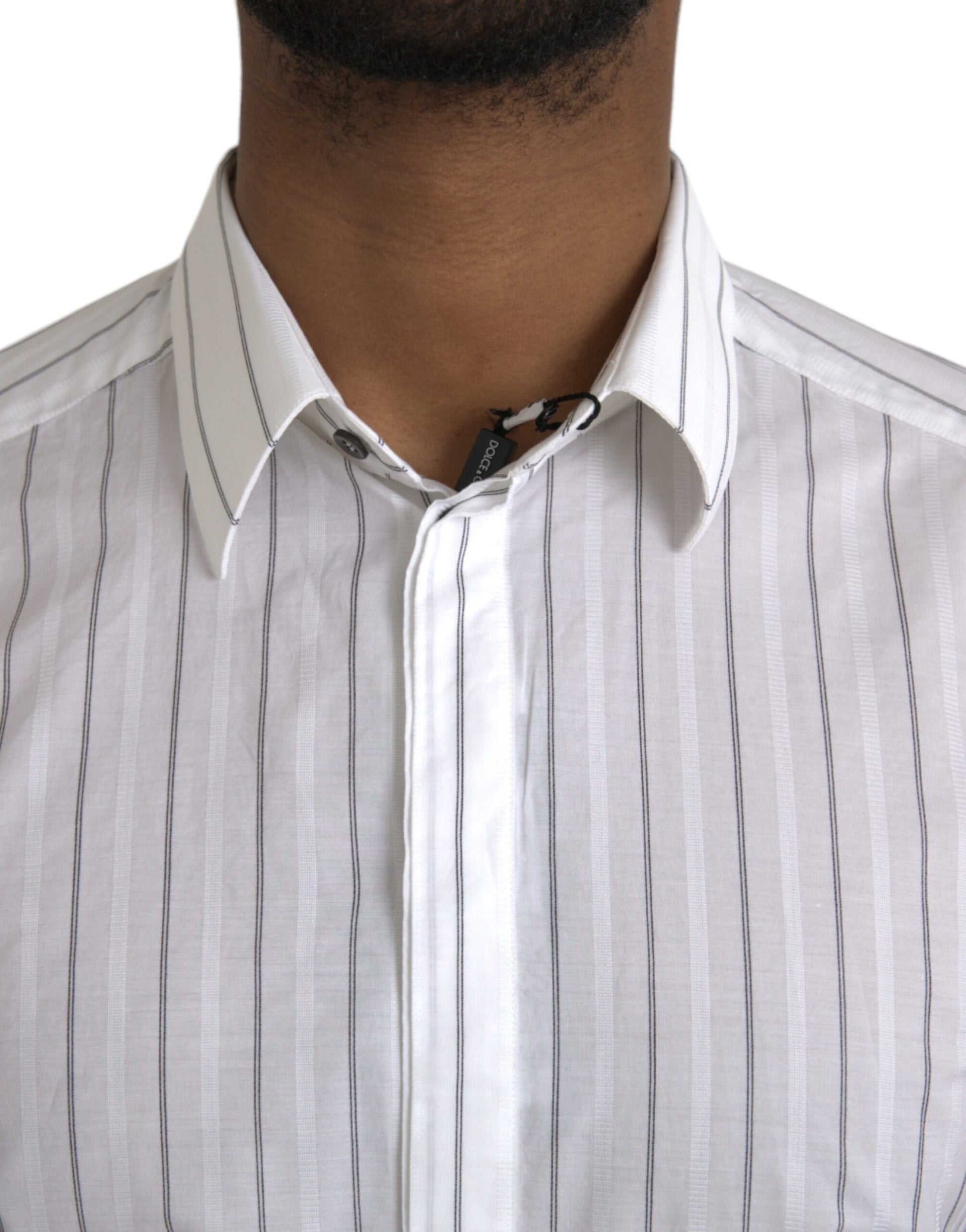 Dolce & Gabbana Black White Striped Formal Dress GOLD Shirt Dolce & Gabbana