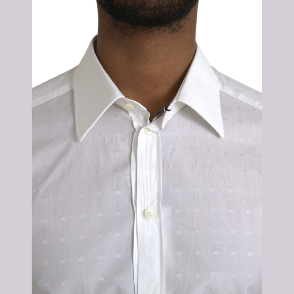 Dolce & Gabbana White Logo Cotton Men Dress GOLD Shirt