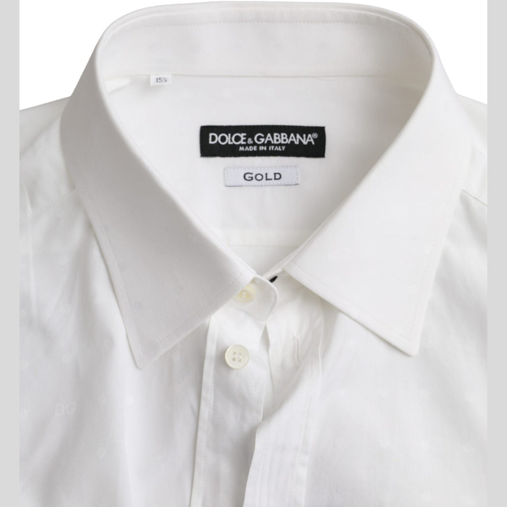 Dolce & Gabbana White Logo Cotton Men Dress GOLD Shirt