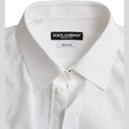 Dolce & Gabbana White Logo Cotton Men Dress GOLD Shirt