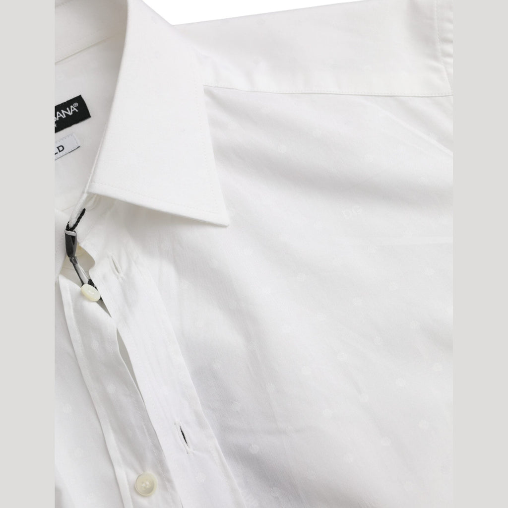 Dolce & Gabbana White Logo Cotton Men Dress GOLD Shirt