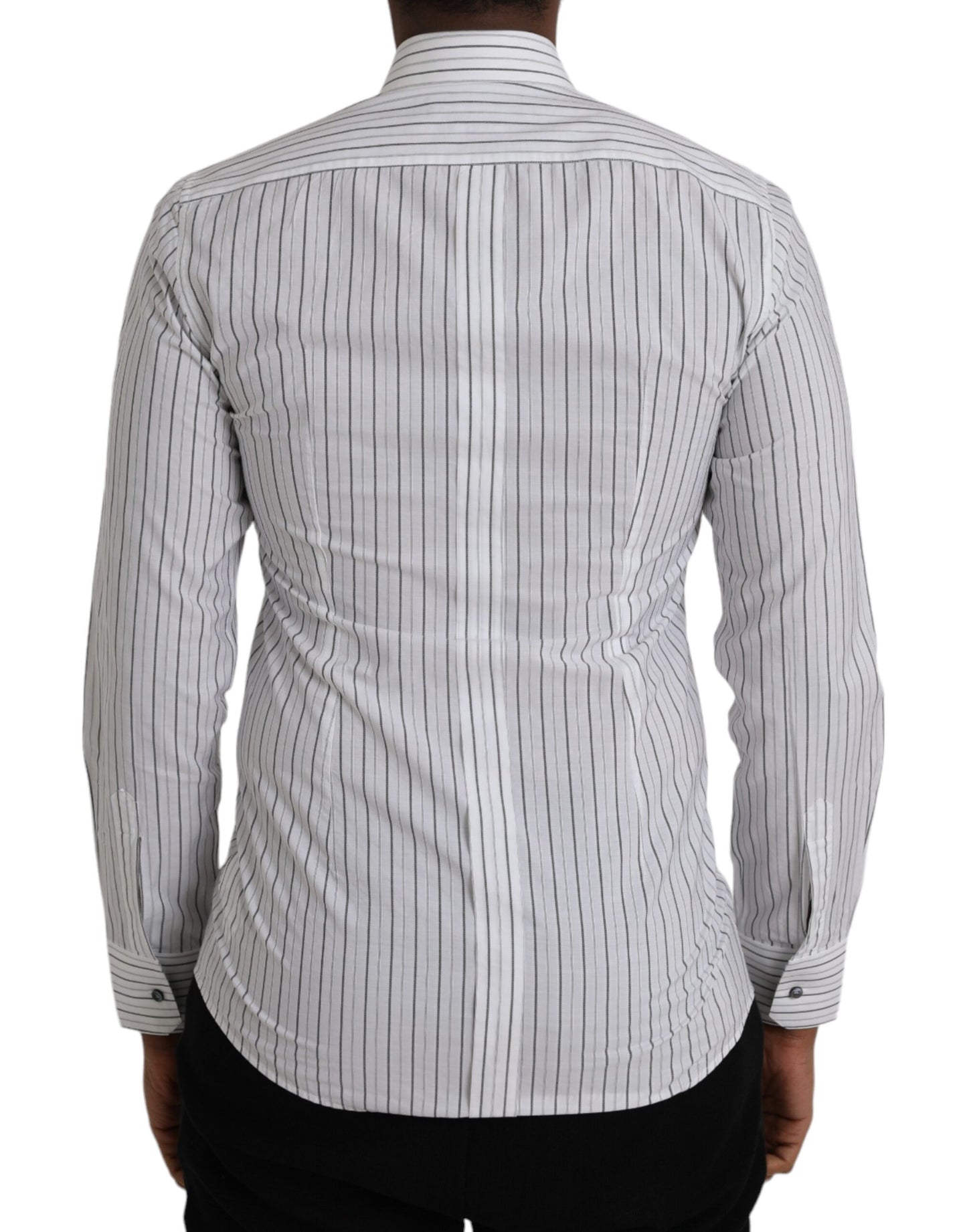 Dolce & Gabbana Black White Striped Formal Dress GOLD Shirt Dolce & Gabbana