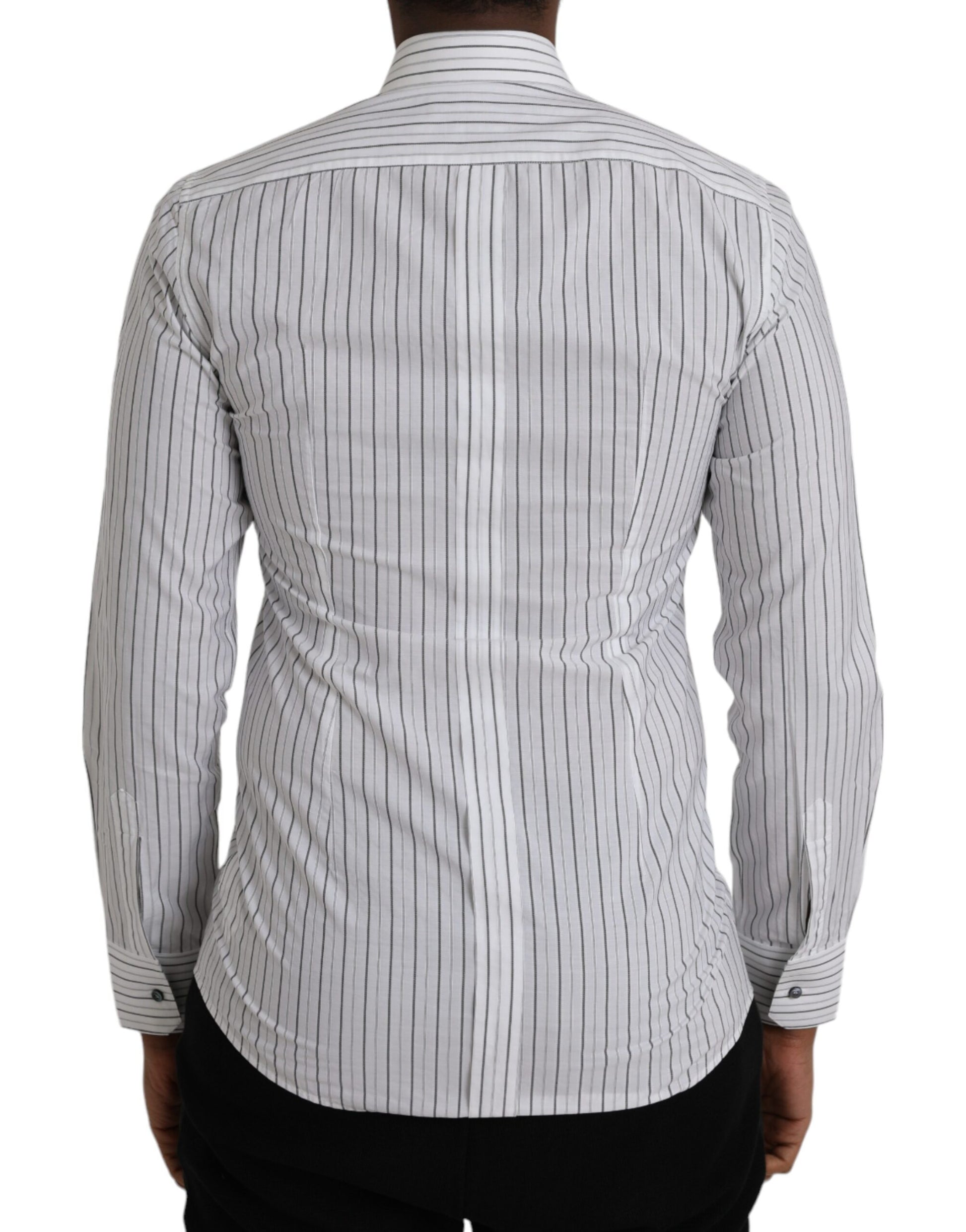 Dolce & Gabbana Black White Striped Formal Dress GOLD Shirt Dolce & Gabbana