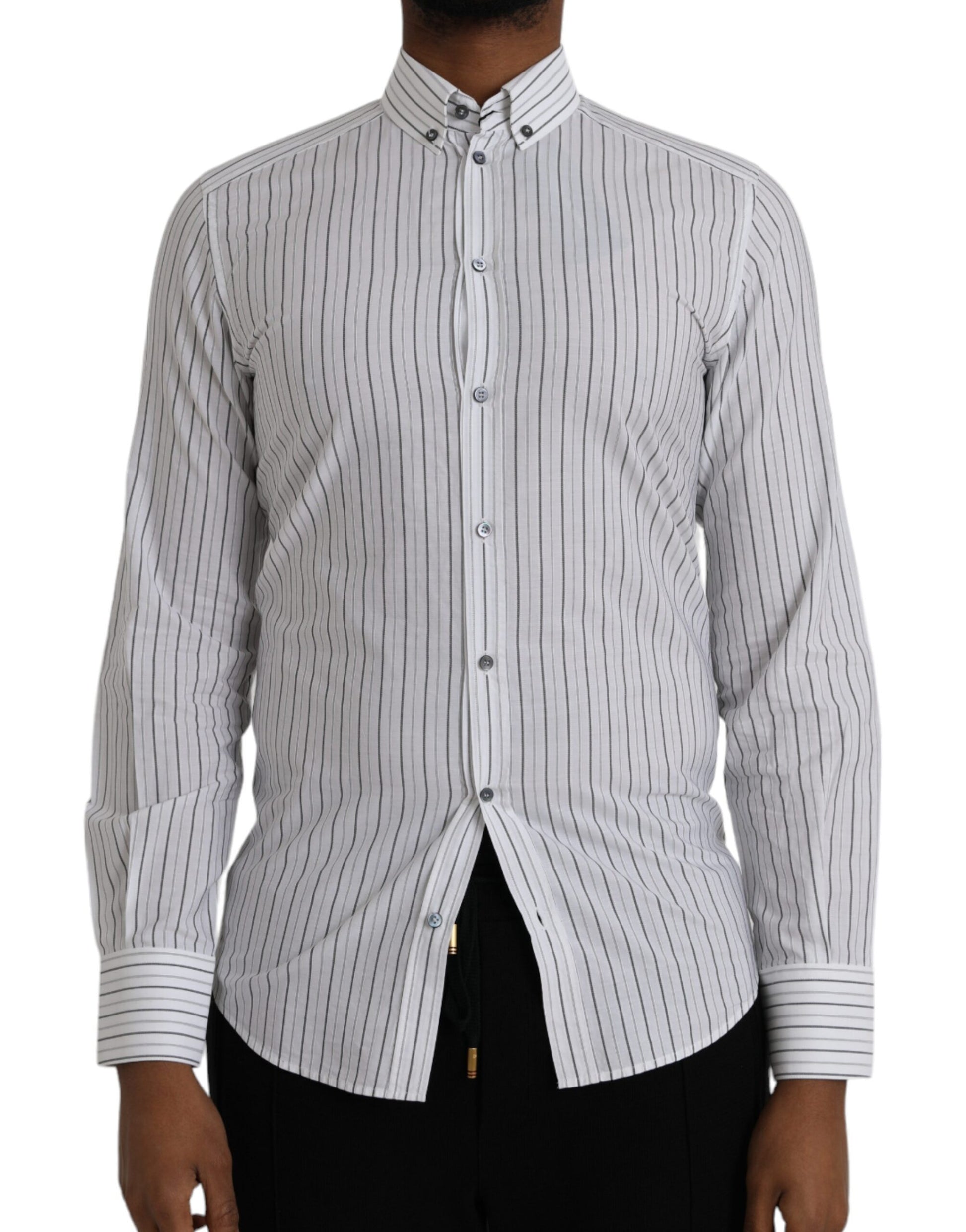 Dolce & Gabbana Black White Striped Formal Dress GOLD Shirt Dolce & Gabbana