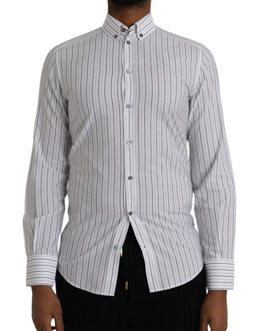 Dolce & Gabbana Black White Striped Formal Dress GOLD Shirt Dolce & Gabbana