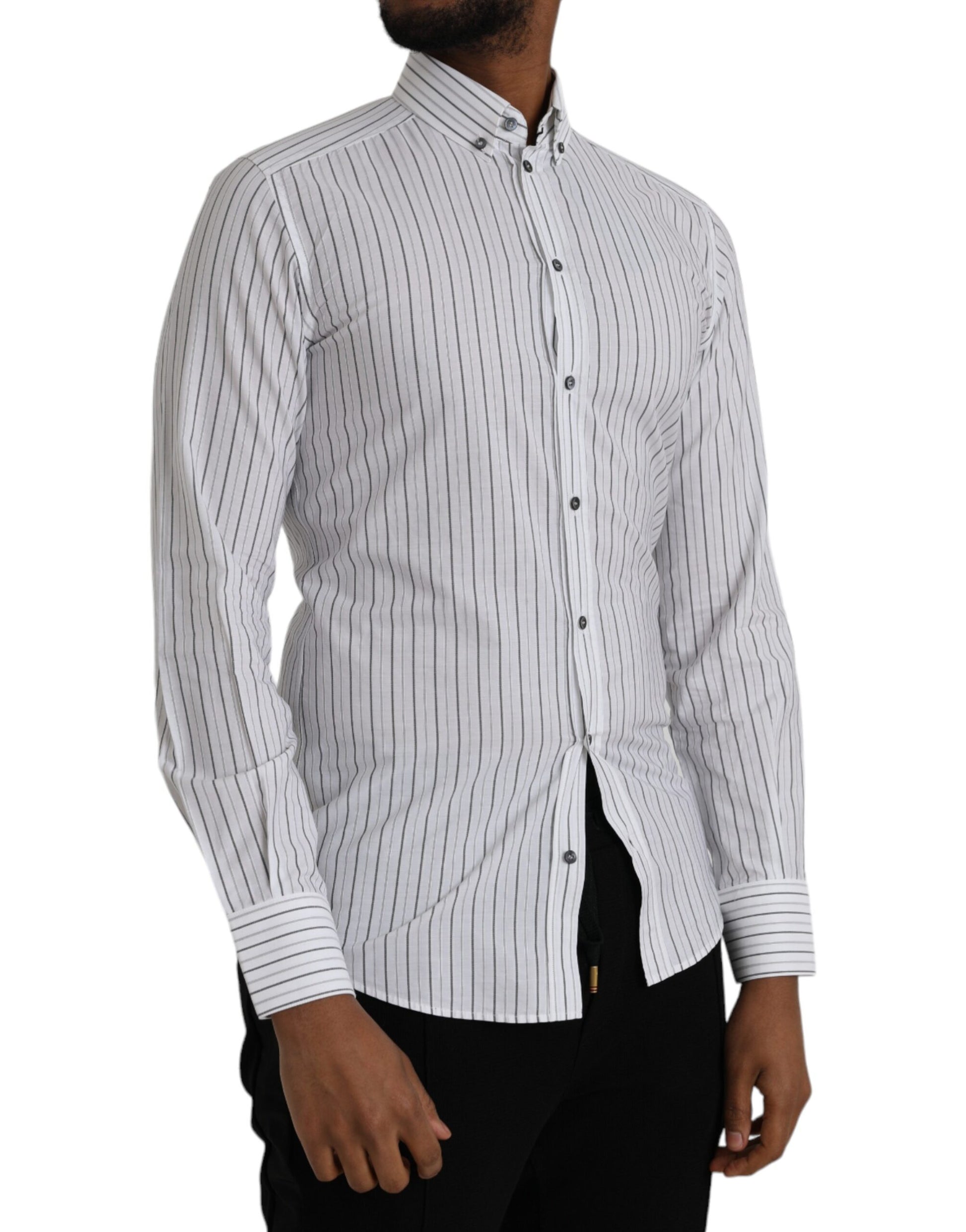 Dolce & Gabbana Black White Striped Formal Dress GOLD Shirt Dolce & Gabbana