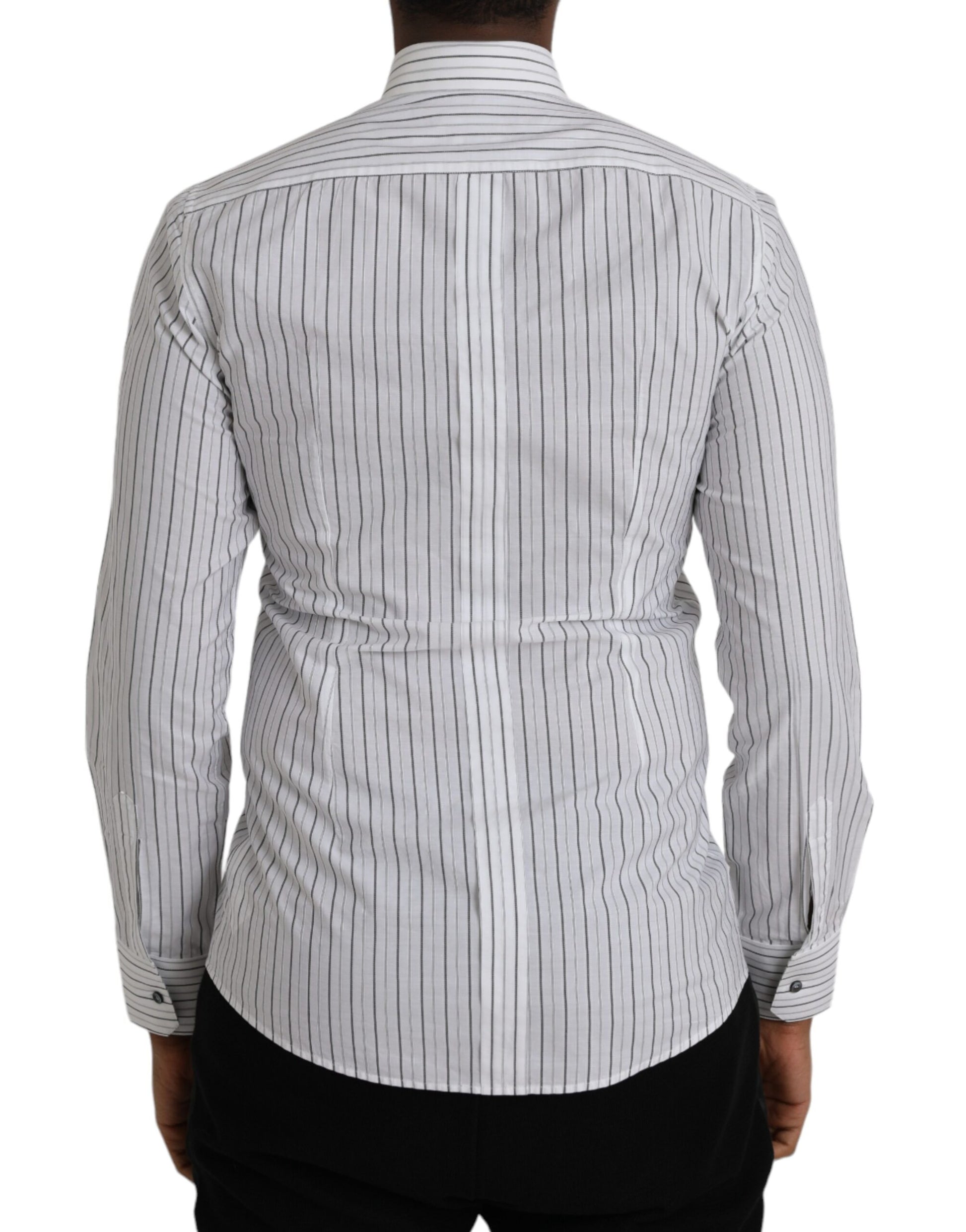 Dolce & Gabbana Black White Striped Formal Dress GOLD Shirt Dolce & Gabbana