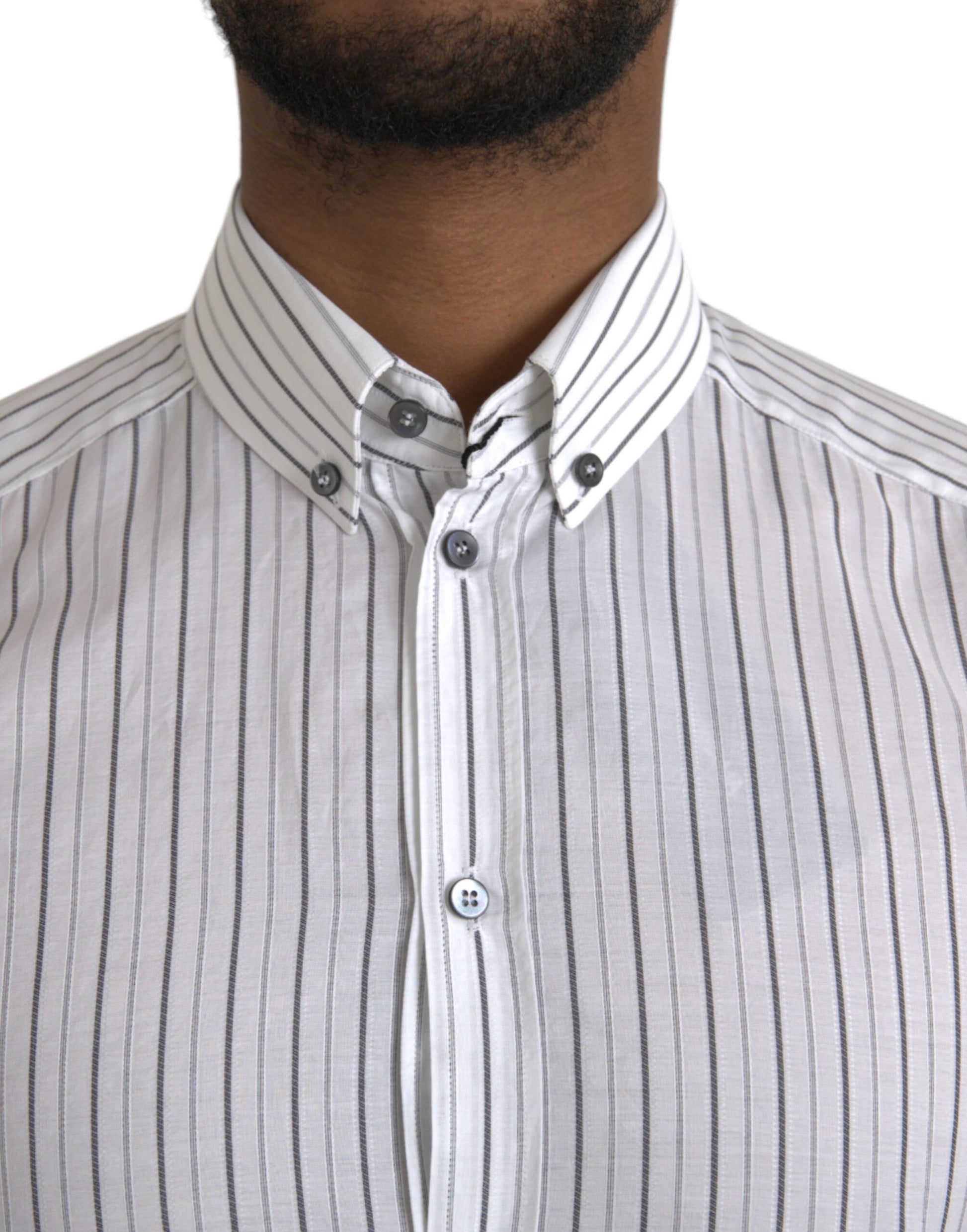 Dolce & Gabbana Black White Striped Formal Dress GOLD Shirt Dolce & Gabbana