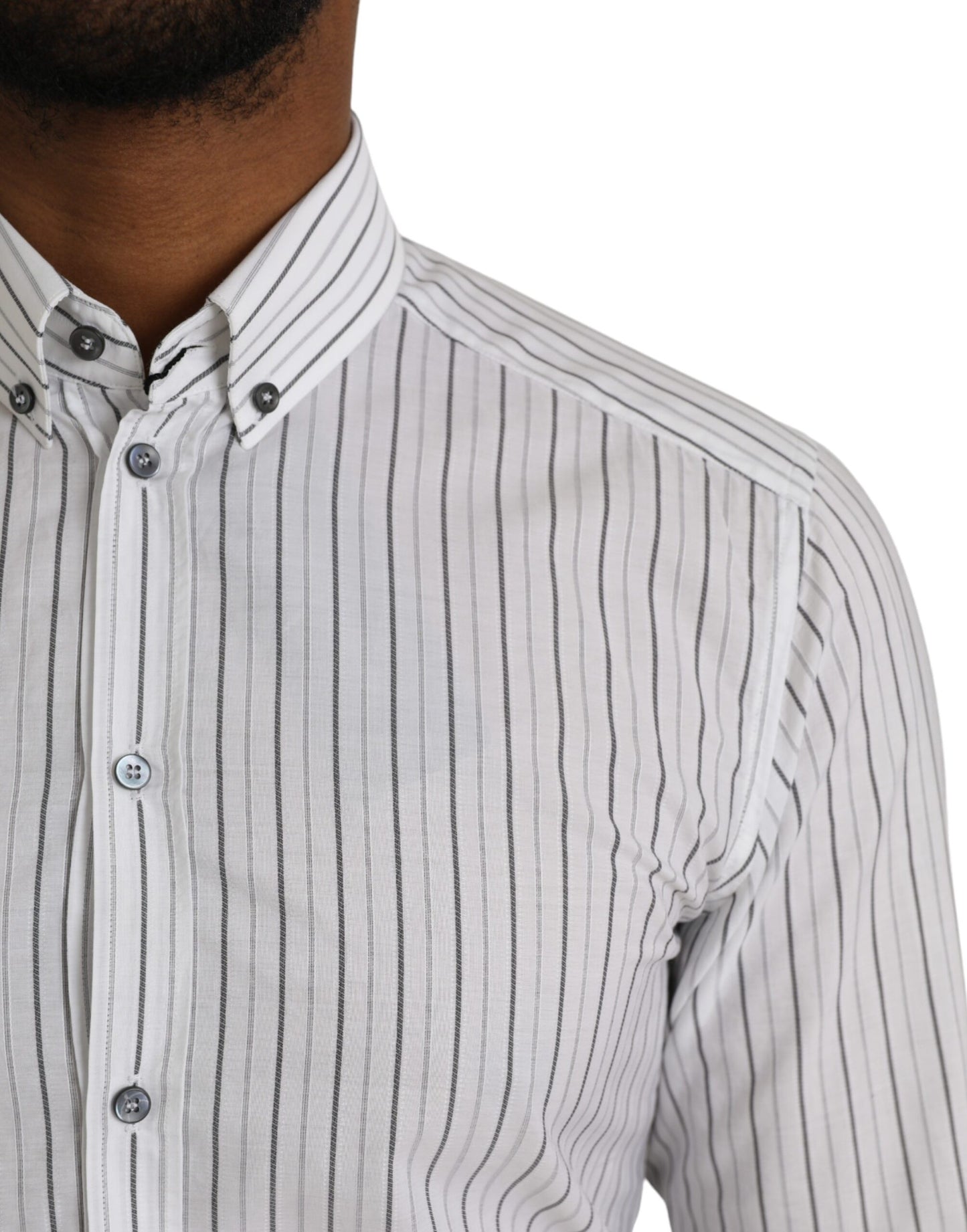 Dolce & Gabbana Black White Striped Formal Dress GOLD Shirt Dolce & Gabbana