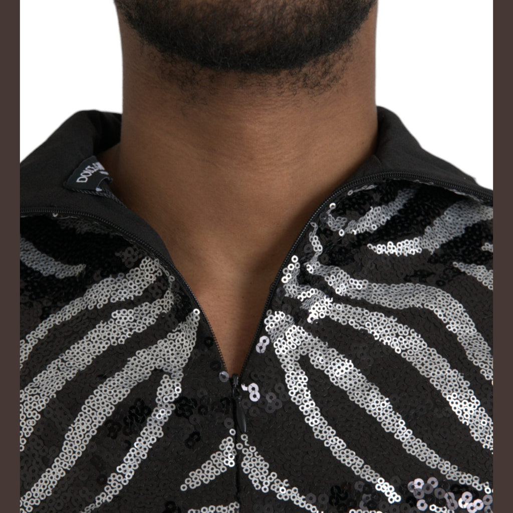 Dolce & Gabbana Black Silver Sequined Polyester Sweater