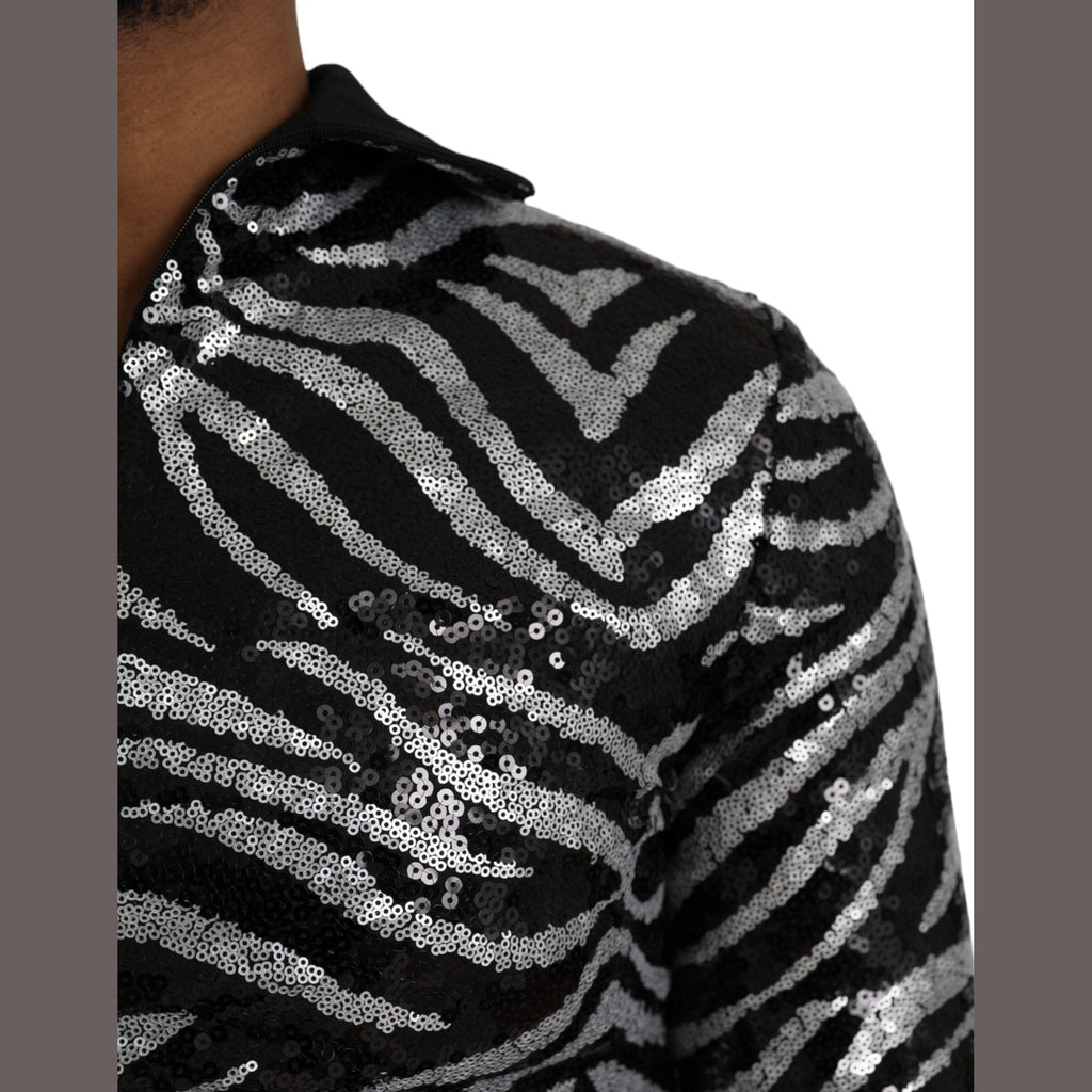 Dolce & Gabbana Black Silver Sequined Polyester Sweater