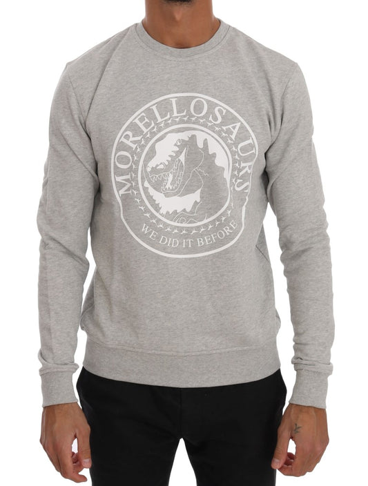 Frankie Morello Gray Cotton Crewneck Pullover Sweater Frankie Morello