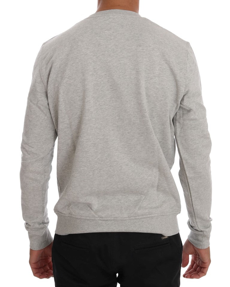 Frankie Morello Gray Cotton Crewneck Pullover Sweater Frankie Morello