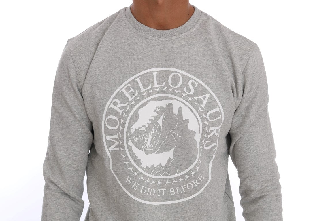 Frankie Morello Gray Cotton Crewneck Pullover Sweater Frankie Morello
