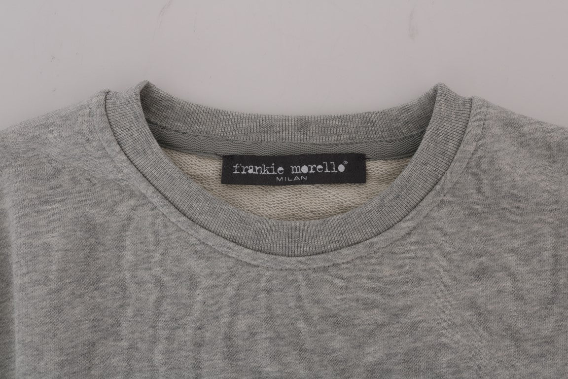 Frankie Morello Gray Cotton Crewneck Pullover Sweater Frankie Morello