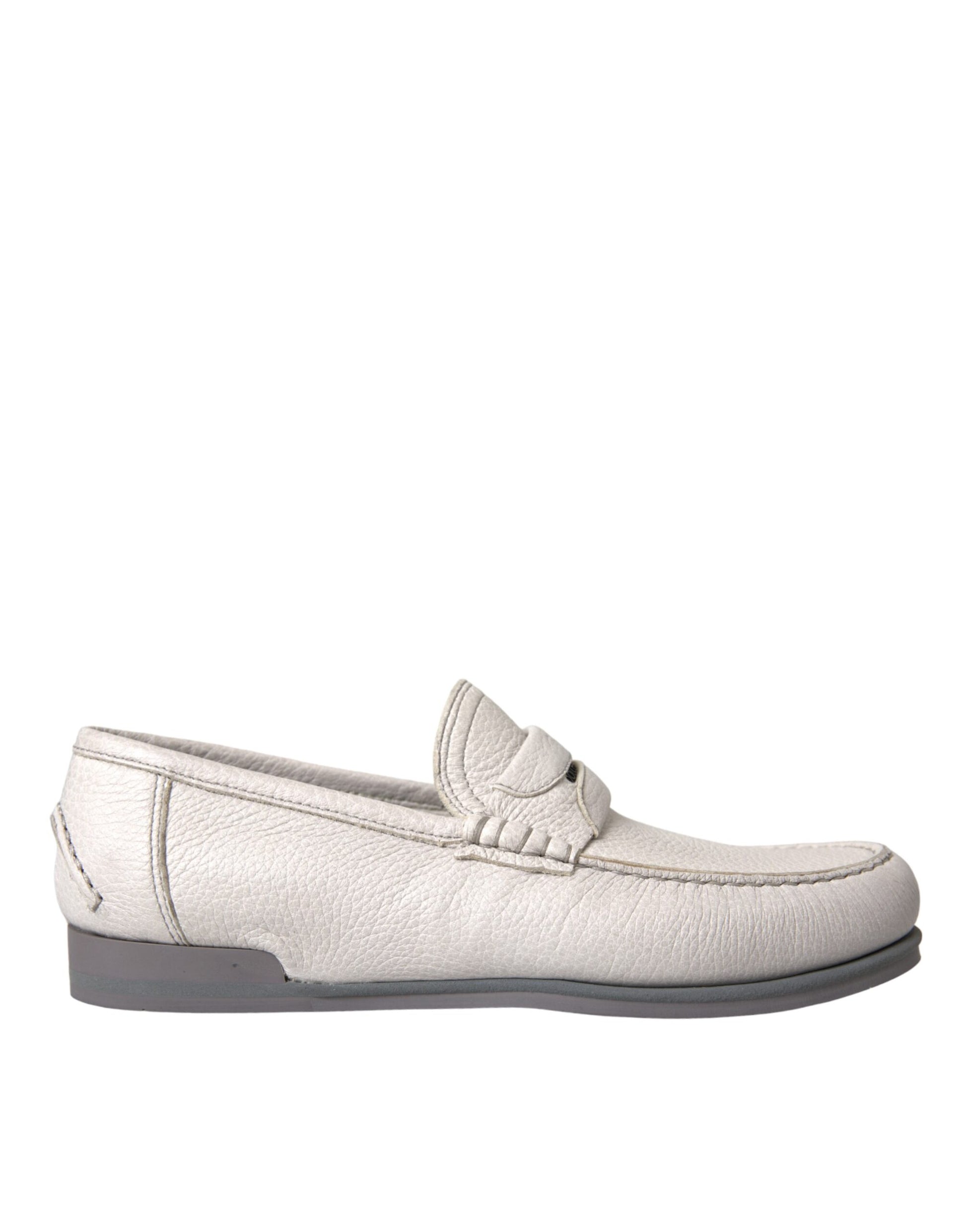 Dolce & Gabbana White Gray Leather Slip Mocassin Shoes Loafer Dolce & Gabbana