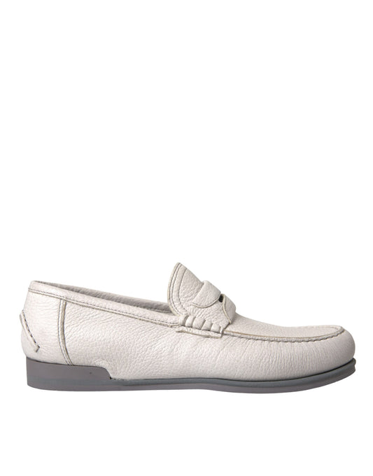 Dolce & Gabbana White Gray Leather Slip Mocassin Shoes Loafer Dolce & Gabbana